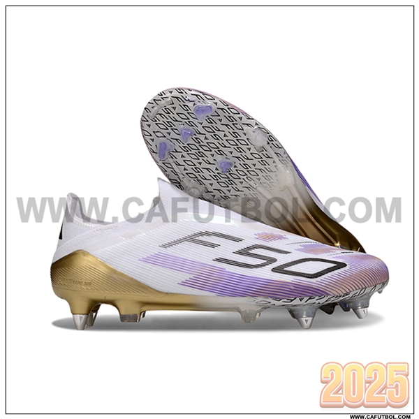 Adidas Botas De Fútbol F50 Elite Laceless FG Blanco/Violeta/Negro/Amarillo