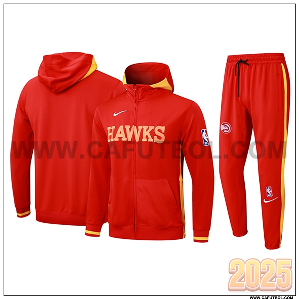 Chaqueta Con Capucha Chandal Rompevientos Atlanta Hawks Rojo/Amarillo 2025 2026