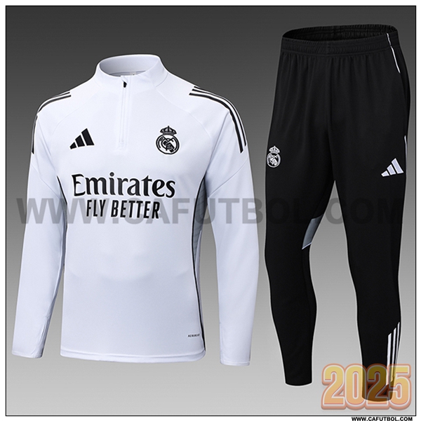 Chandal de Futbol Real Madrid Ninos Blanco/Negro 2025 2026