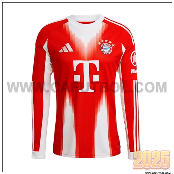 Nuevo Camiseta de Bayern Munich Primera Mangas largas Rojo/Blanco 2025 2026