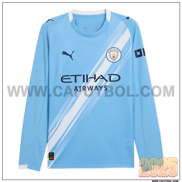 Nuevo Camiseta de Manchester City Primera Mangas largas Azul cielo 2025 2026