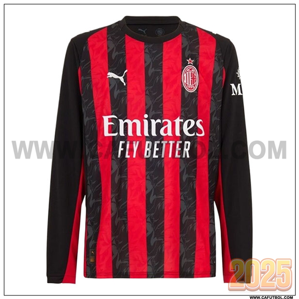 Nuevo Camiseta de AC Milan Primera Mangas largas Rojo/Negro 2025 2026