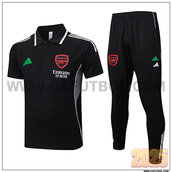 Camiseta Polo Arsenal Negro/Blanco/Gris 2025 2026