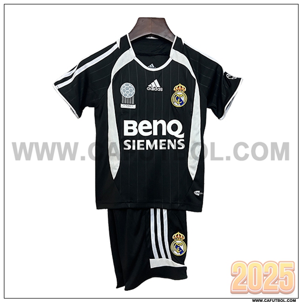 Segunda Camiseta de Real Madrid Retro Negro/Blanco 2006/2007