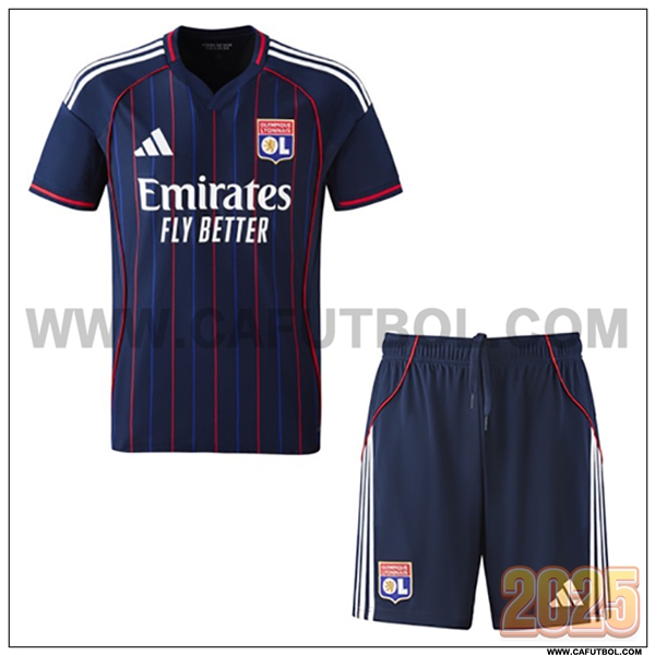 Segunda Camiseta Futbol Lyon OL + Pantalones Negro 2025 2026