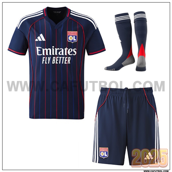 Segunda Camiseta Futbol Lyon OL (Pantalones + Calcetines) Negro 2025 2026