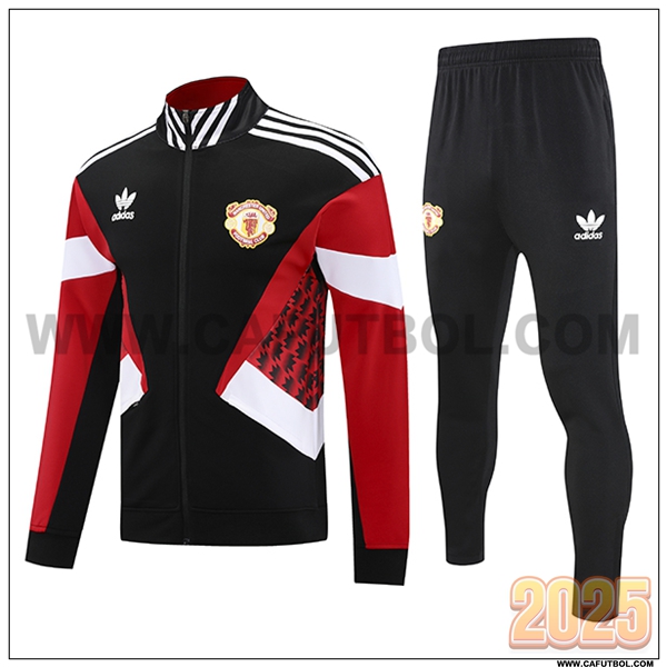 Chandal Chaquetas Futbol Manchester United Negro/Rojo/Blanco 2025 2026