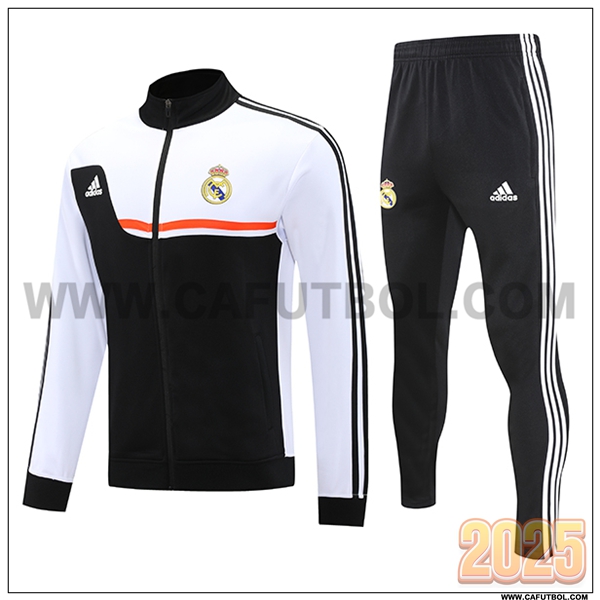 Chandal Chaquetas Futbol Real Madrid Negro/Blanco/Naranja 2025 2026