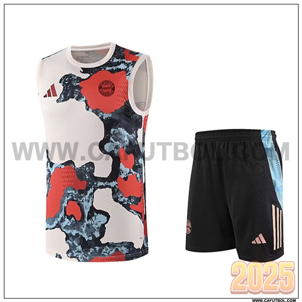 Camiseta Entrenamiento sin mangas Bayern Munich Ninos Beige/Rojo/Azul 2025 2026