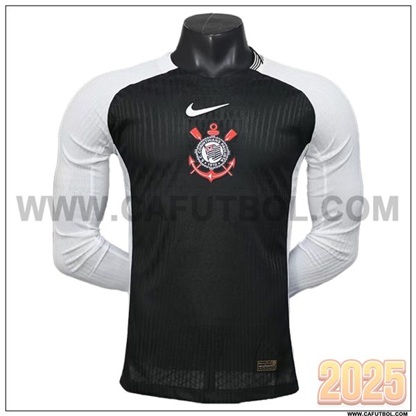 Nuevo Camiseta de Corinthians Segunda Mangas largas Negro/Blanco 2025 2026