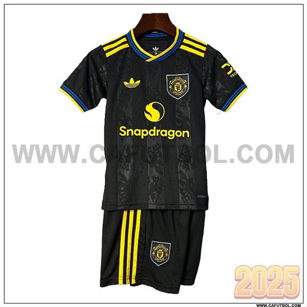 Tercero Camiseta Futbol Manchester United Mujer Negro 2025 2026