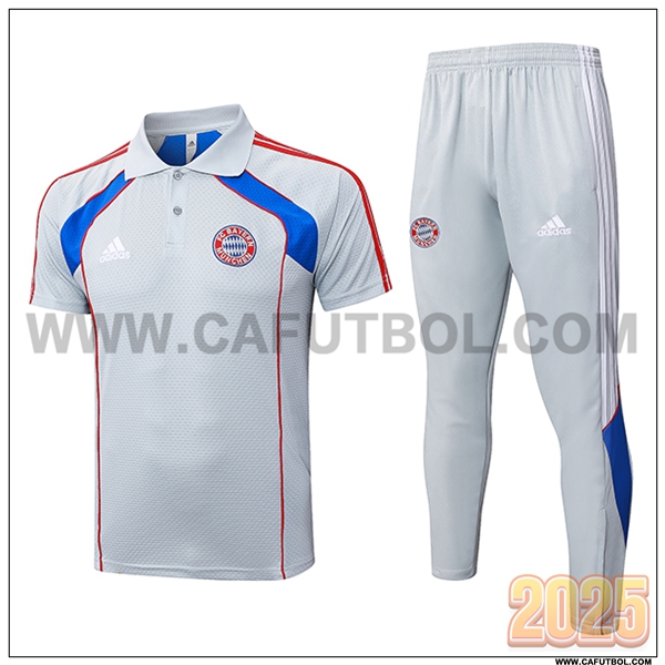 Camiseta Polo Bayern Munich Gris/Azul/Rojo 2025 2026