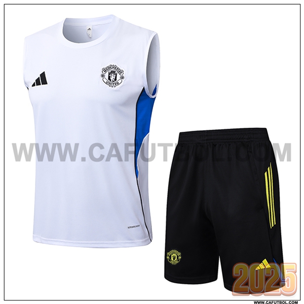Camiseta Entrenamiento sin mangas Manchester United Blanco/Azul 2025 2026