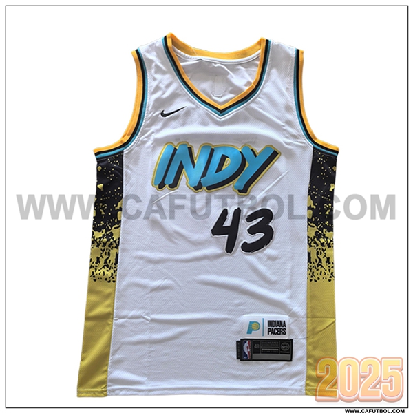Camisetas NBA Indiana Pacers (SIAKAM #32) 2025/26 Blanco/Amarillo/Negro/Azul