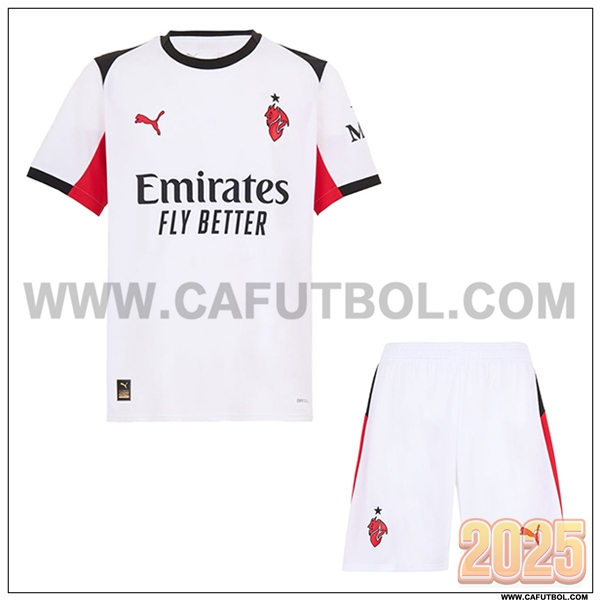 Segunda Camiseta Futbol AC Milan + Pantalones Blanco/Rojo 2025 2026