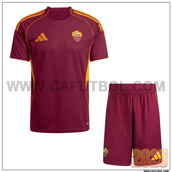 Primera Camiseta Futbol AS Roma + Pantalones Rojo 2025 2026