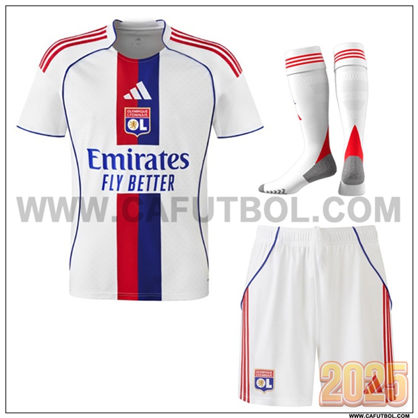 Primera Camiseta Futbol Lyon OL Blanco/Rojo/Azul 2025 2026