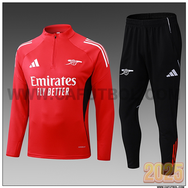 Chandal de Futbol Arsenal Ninos Rojo/Negro/Blanco 2025 2026