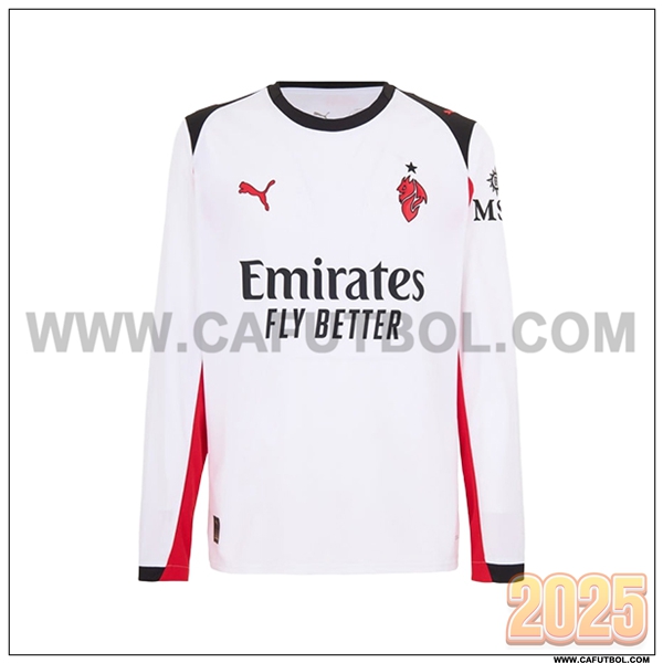 Nuevo Camiseta de AC Milan Segunda Mangas largas Blanco/Rojo 2025 2026