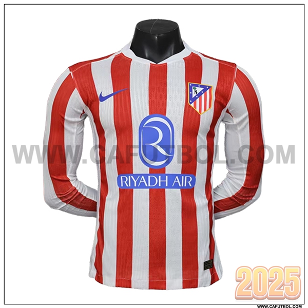 Nuevo Camiseta de Atletico Madrid Primera Mangas largas Rojo/Blanco 2025 2026