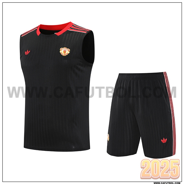 Camiseta Entrenamiento sin mangas Manchester United Negro/Rojo 2025 2026