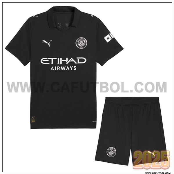 Segunda Camiseta Futbol Manchester City + Pantalones Negro 2025 2026