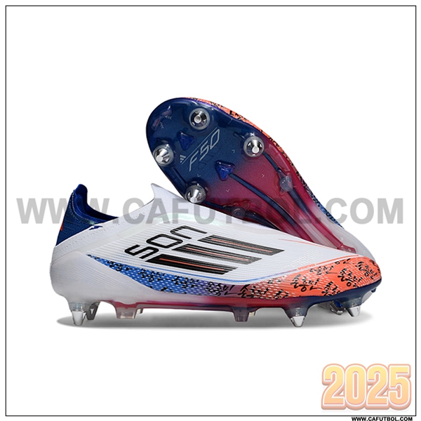 Adidas Botas De Fútbol F50 Elite Laceless SG Blanco/Azul/Naranja/Negro