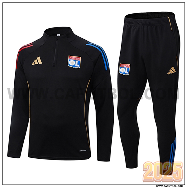 Chandal de Futbol lyon Negro/Rojo/Azul 2025 2026