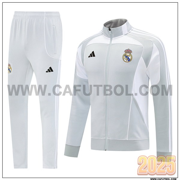 Chandal Chaquetas Futbol Real Madrid Gris/Blanco 2025 2026