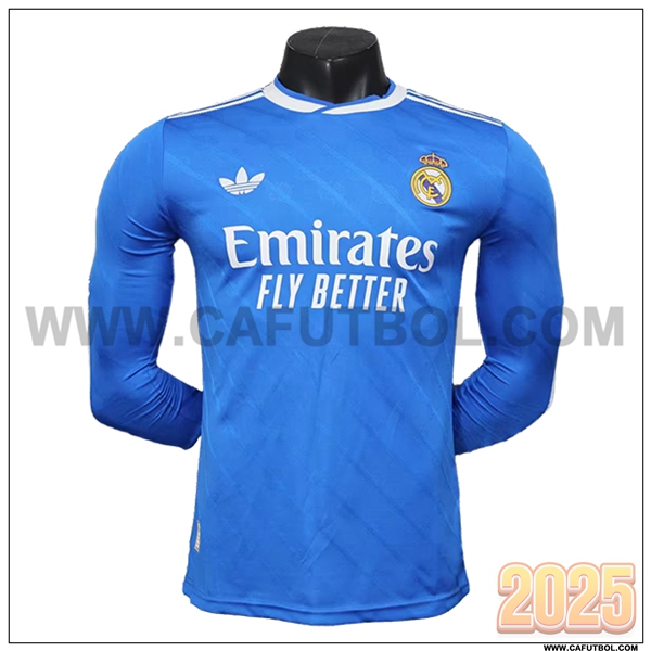 Tercero Camiseta Futbol Real Madrid Mangas largas Azul 2025 2026