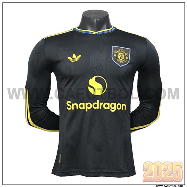 Tercero Camiseta Futbol Manchester United Mangas largas Negro/AMARILLO 2025 2026