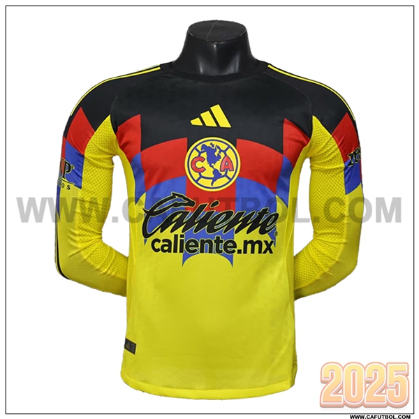 Primera Camiseta Futbol Club America Mangas largas AMARILLO/Negro 2025 2026