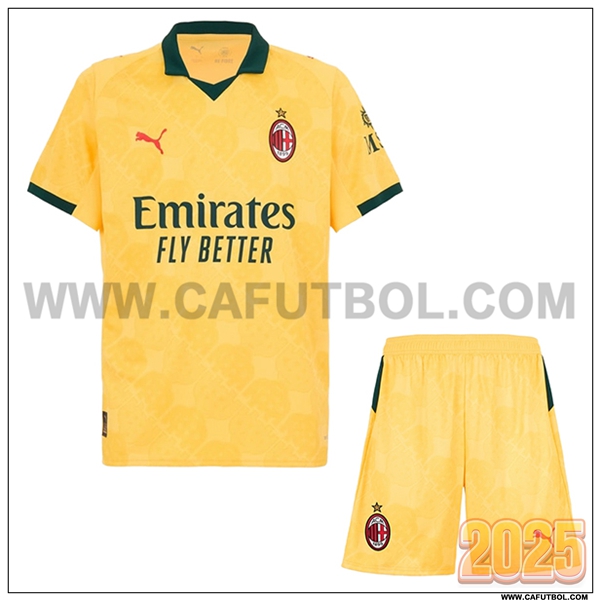 Nuevo Camiseta de AC Milan Tercero Ninos AMARILLO 2025 2026