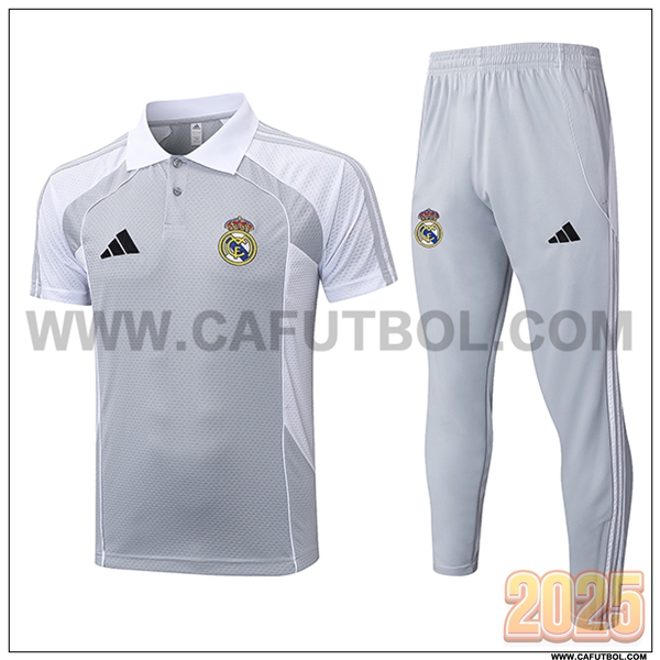 Camiseta Polo Real Madrid Gris/Blanco 2025 2026