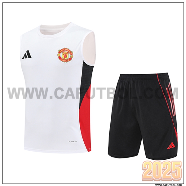 Camiseta Entrenamiento sin mangas Manchester United Blanco/Negro/Rojo 2025 2026