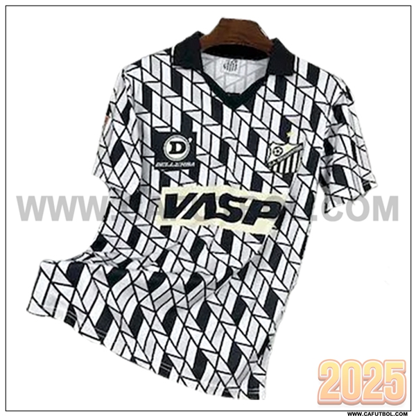 Segunda Camiseta de Santos Retro Blanco/Negro 1990