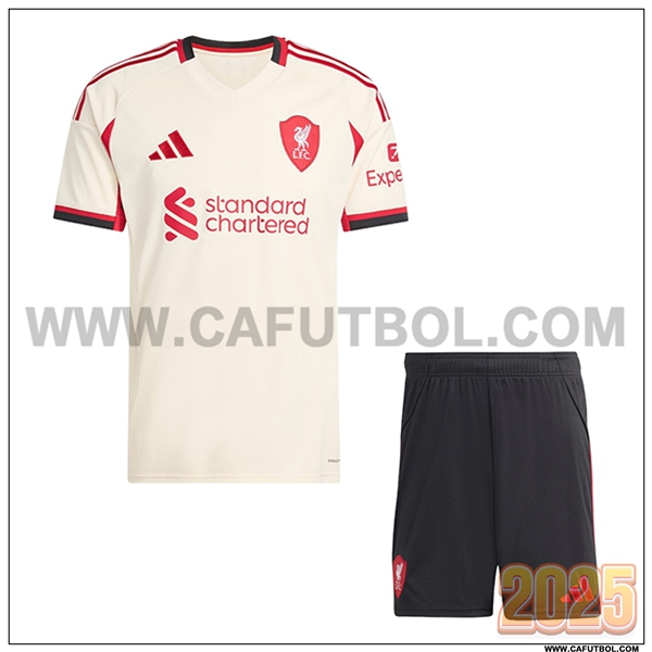 Segunda Camiseta Futbol FC Liverpool + Pantalones Blanco 2025 2026