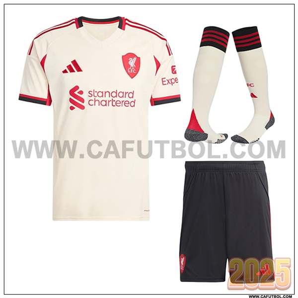 Segunda Camiseta Futbol FC Liverpool (Pantalones + Calcetines) Blanco 2025 2026