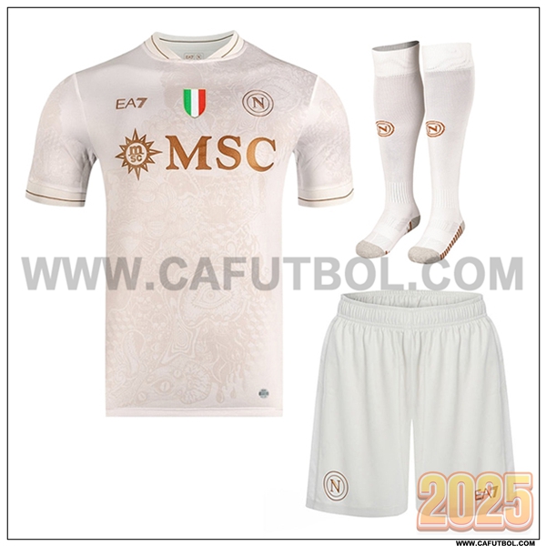 Segunda Camiseta Futbol SSC Napoles (Pantalones + Calcetines) Blanco 2025 2026