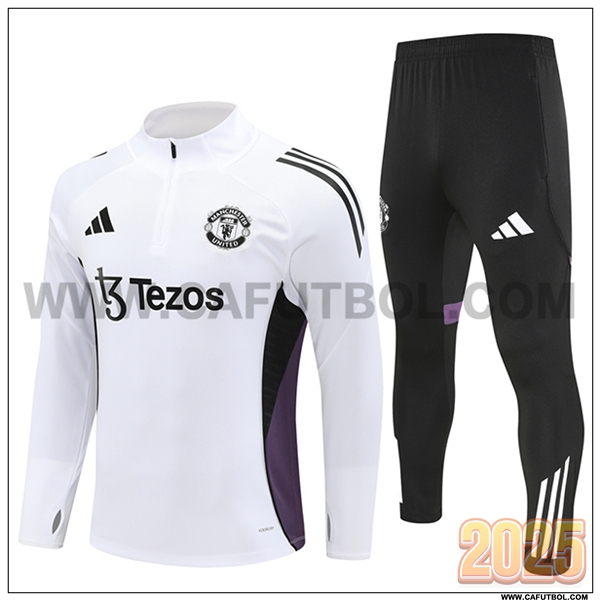Chandal de Futbol Manchester United Blanco/Violeta/Negro 2025 2026