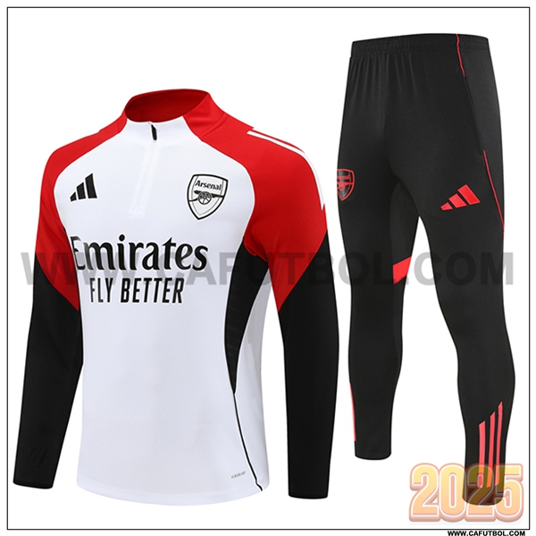 Chandal de Futbol Arsenal Blanco/Rojo/Negro 2025 2026