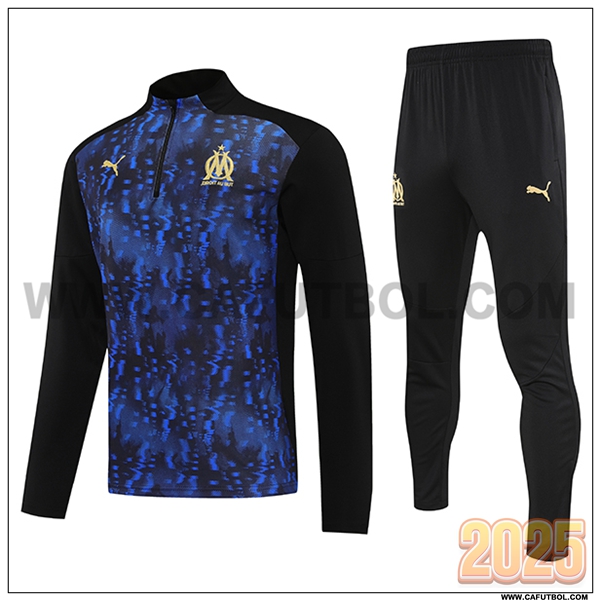 Chandal de Futbol Marsella Negro/Azul 2025 2026