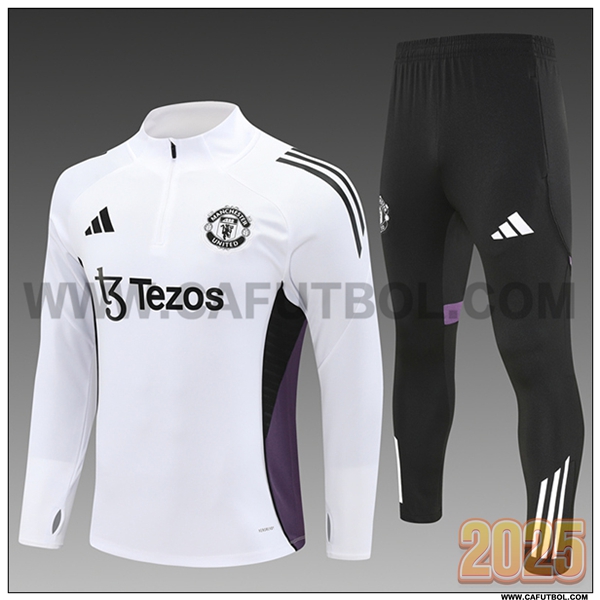 Chandal de Futbol Manchester United Ninos Blanco/Violeta/Negro 2025 2026