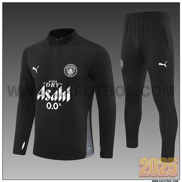 Chandal de Futbol Manchester City Ninos Negro/Gris/Blanco 2025 2026
