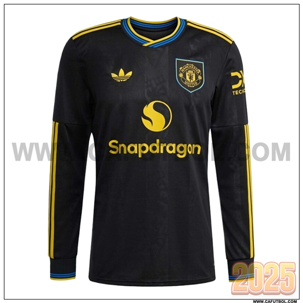 Nuevo Camiseta de Manchester United Tercero Mangas largas Negro 2025 2026