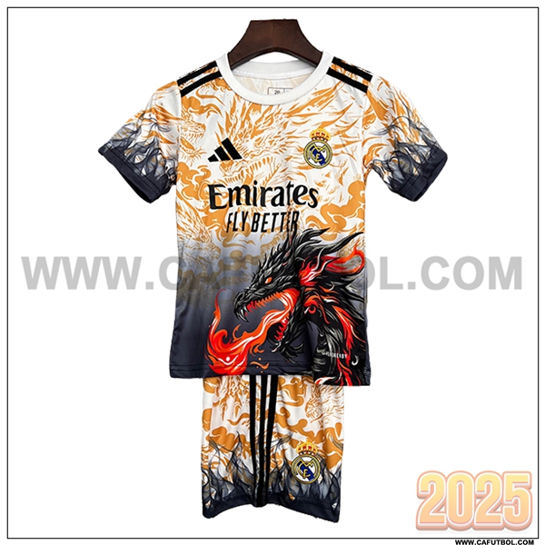 Camiseta Futbol Real Madrid Ninos Edicion especial 2025 2026 Naranja/Negro