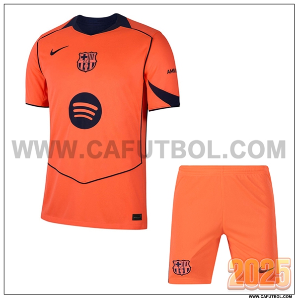 Tercero Camiseta Futbol FC Barcelona + Pantalones Naranja 2025 2026