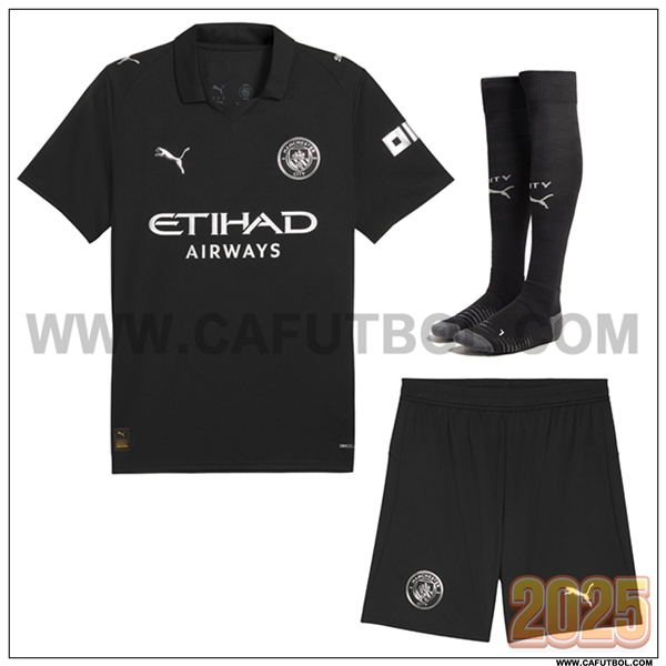 Segunda Camiseta Futbol Manchester City (Pantalones + Calcetines) Negro 2025 2026