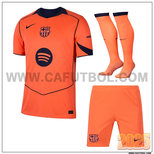 Tercero Camiseta Futbol FC Barcelona (Pantalones + Calcetines) Naranja 2025 2026