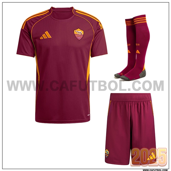 Primera Camiseta Futbol AS Roma (Pantalones + Calcetines) Rojo 2025 2026